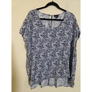 Jones‎ & Co. Women's Size 3X Blue/White Floral Flutter Sleeve Blouse Cottagecore